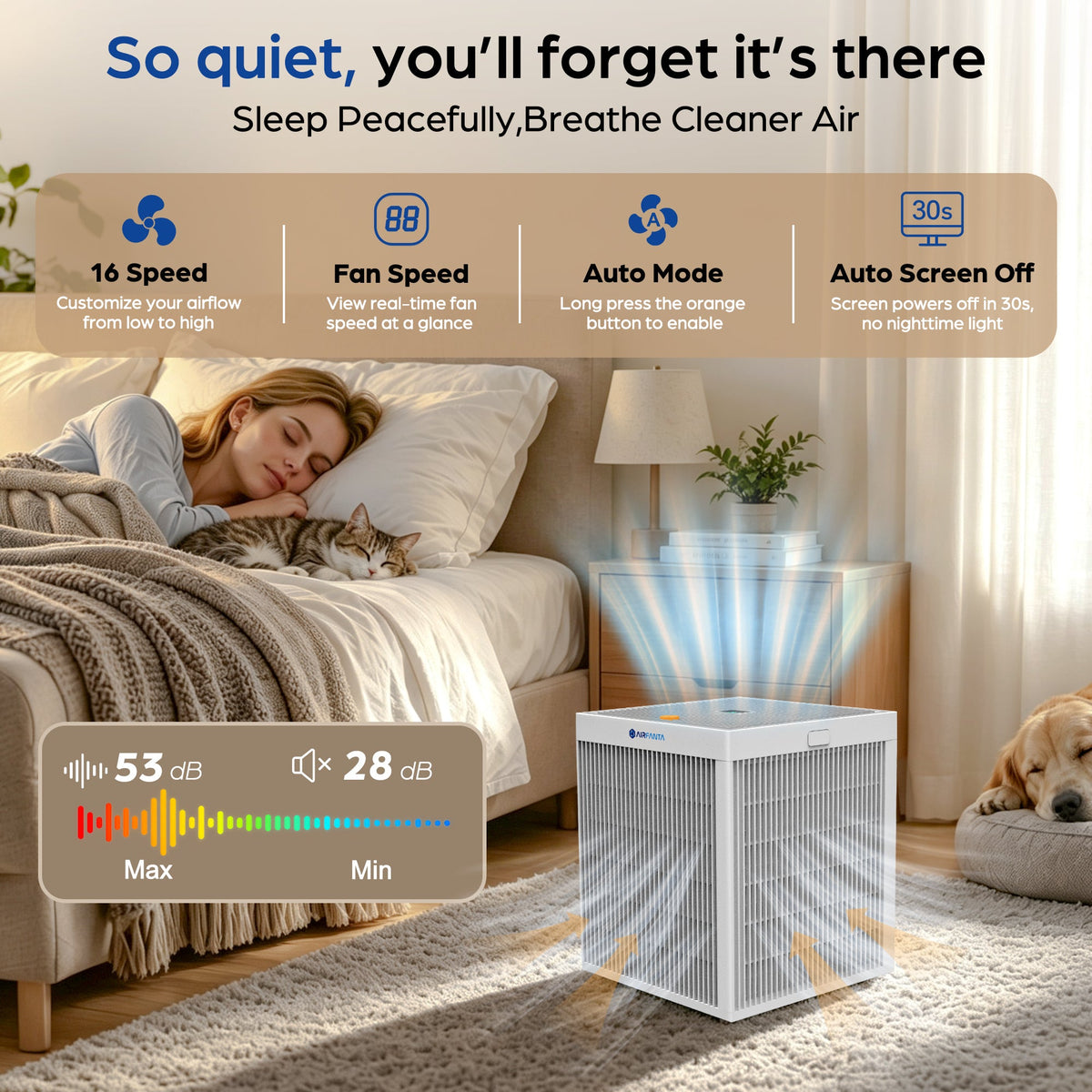 Is there a way to make the air purifier's maximum noise level lower?